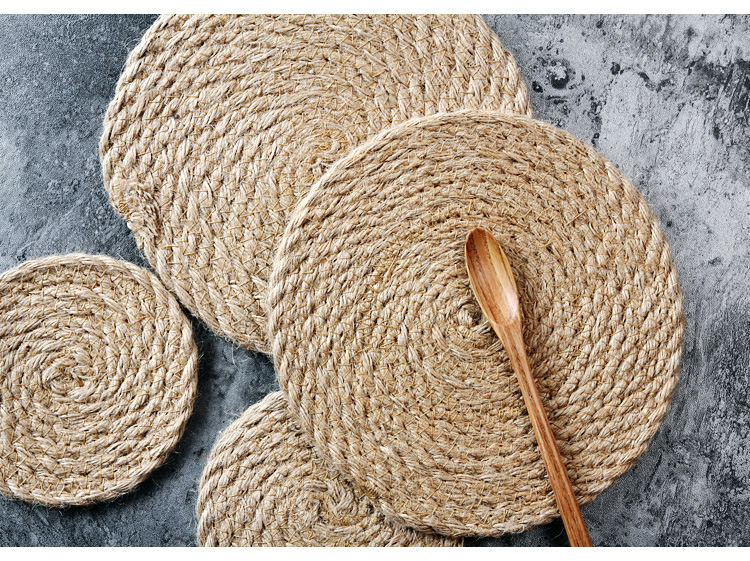 Whole Asia hemp grass woven round thickened household mat kitchen table antihot heat insulation pad cup pan INS antislip