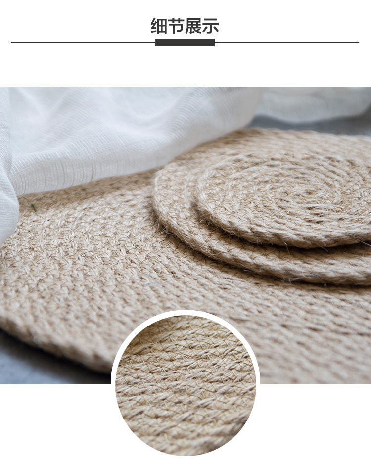Whole Asia hemp grass woven round thickened household mat kitchen table antihot heat insulation pad cup pan INS antislip