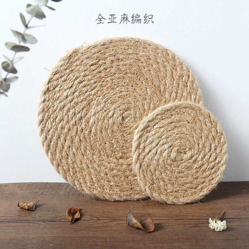 Whole Asia hemp grass woven round thickened household mat kitchen table antihot heat insulation pad cup pan INS antislip