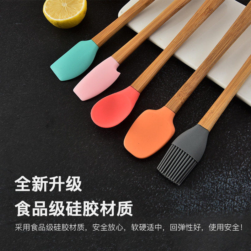  Tool Color 5-Piece Set Spatula Silicone Scraper Children&#039;s Wooden Handle Small Kitchenware Made from Silicone