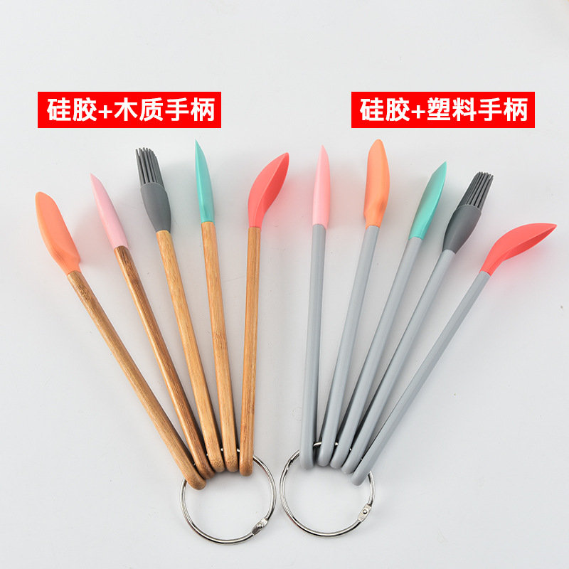  Tool Color 5-Piece Set Spatula Silicone Scraper Children&#039;s Wooden Handle Small Kitchenware Made from Silicone