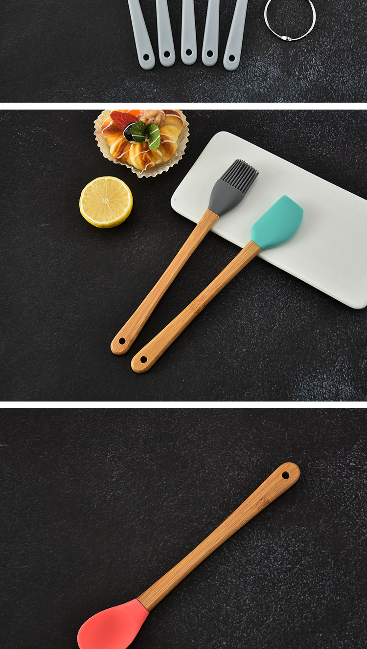 Tool Color 5-Piece Set Spatula Silicone Scraper Children's Wooden Handle Small Kitchenware Made from Silicone Tool Color 5-Piece Set Spatula Silicone Scraper Children's Wooden Handle Small Kitchenware Made from Silicone