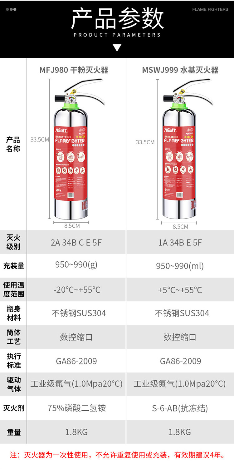 Flame Warrior Stainless Steel Water-Based Fire Extinguisher Home Car 2 Use 1kg Portable Car Dry Powder Fire Extinguisher Flame Warrior Stainless Steel Water-Based Fire Extinguisher Home Car 2 Use 1kg Portable Car Dry Powder Fire Extinguisher