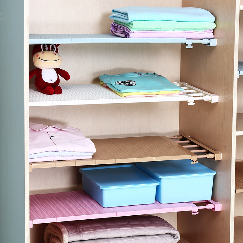 Retractable Wardrobe Storage Layered Partition Punch-Free Wall Mounted Storage Rack Kitchen Bathroom Shelf Dormitory Fantastic