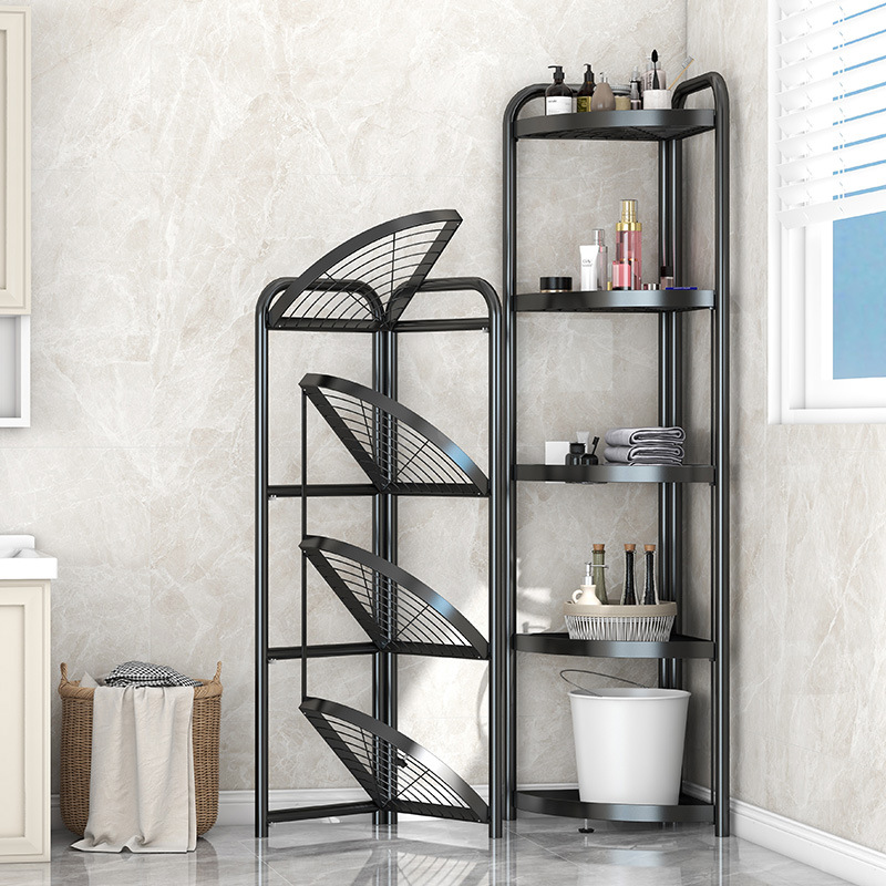 Cross-Border Hot Sale Bathroom Bathroom Storage Rack Installation-Free Kitchen Shelf Triangle Corner Floor-Standing Storage Shelf