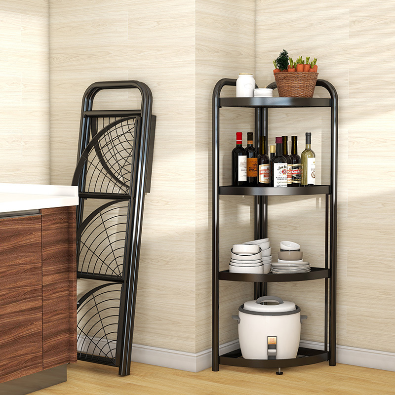 Cross-Border Hot Sale Bathroom Bathroom Storage Rack Installation-Free Kitchen Shelf Triangle Corner Floor-Standing Storage Shelf