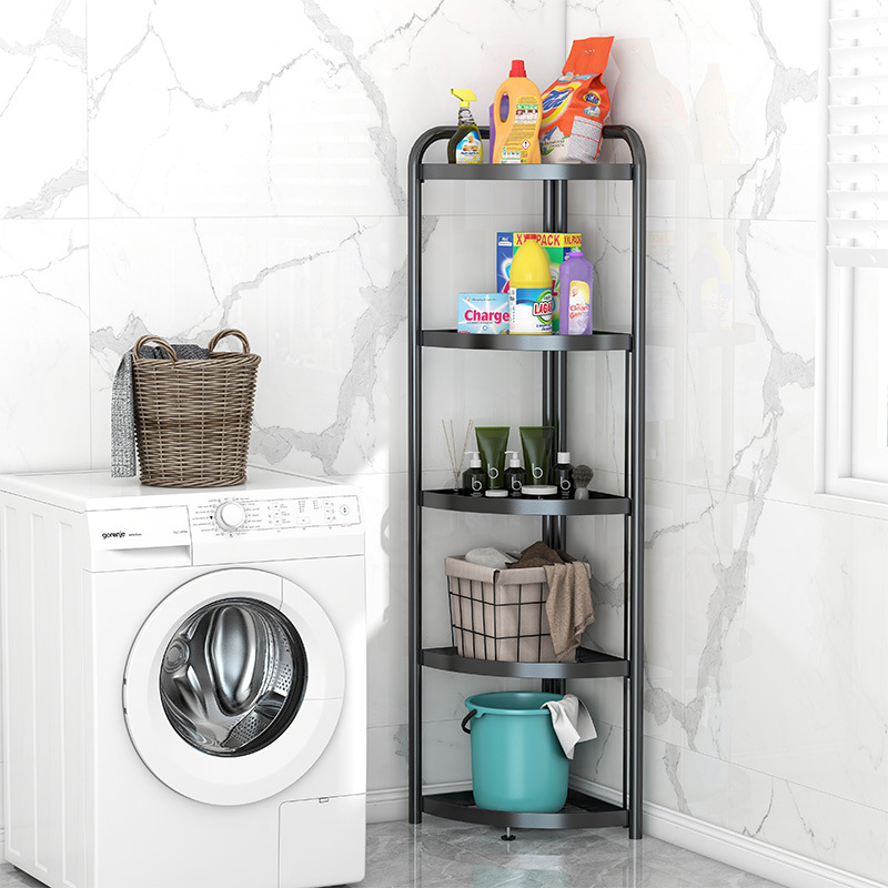 Cross-Border Hot Sale Bathroom Bathroom Storage Rack Installation-Free Kitchen Shelf Triangle Corner Floor-Standing Storage Shelf