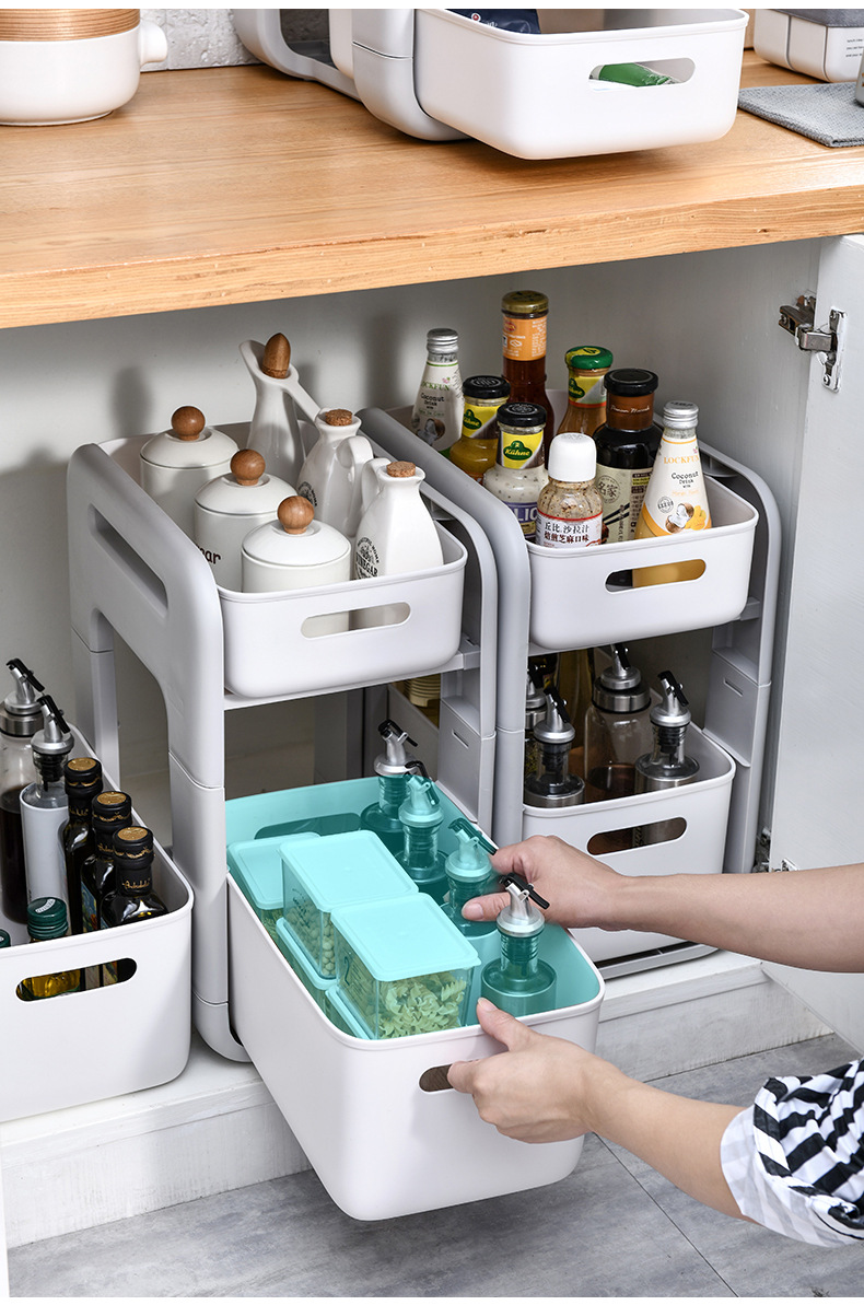 Kitchen Shelf Countertop Drawer Seasoning Rack Bathroom Wash Supplies Double Storage Sink Drawer Shelf