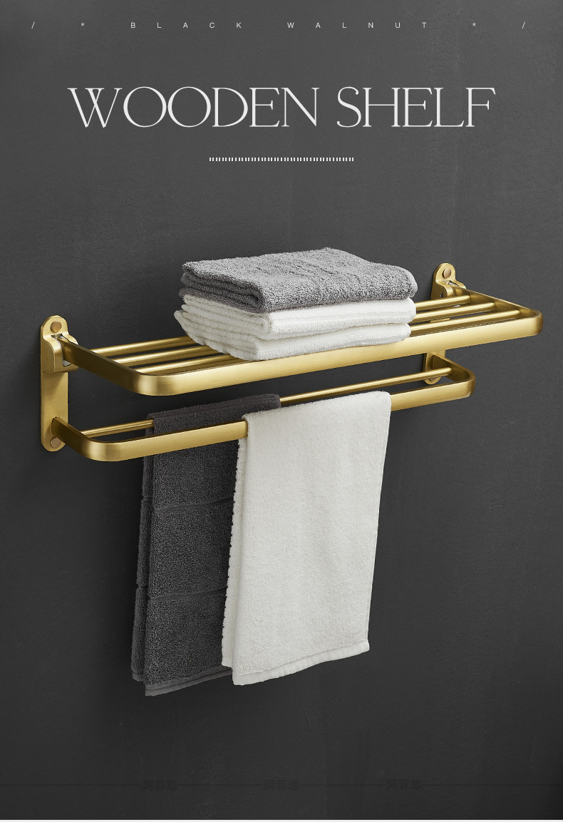 Bathroom Brushed Gold Aluminum Shelf European Style Hardware Hanger Set Bathroom Towel Rack Wall Storage Towel Bar Bathroom Brushed Gold Aluminum Shelf European Style Hardware Hanger Set Bathroom Towel Rack Wall Storage Towel Bar