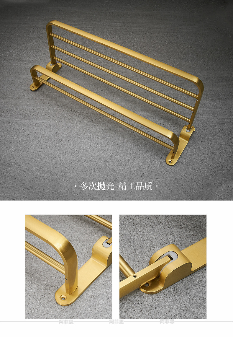 Bathroom Brushed Gold Aluminum Shelf European Style Hardware Hanger Set Bathroom Towel Rack Wall Storage Towel Bar Bathroom Brushed Gold Aluminum Shelf European Style Hardware Hanger Set Bathroom Towel Rack Wall Storage Towel Bar