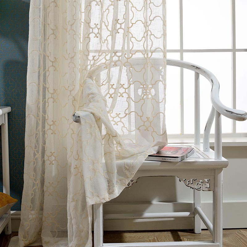 Cotton and Linen Environmental Protection Embroidery Mesh Curtains Embroidered Window Screen