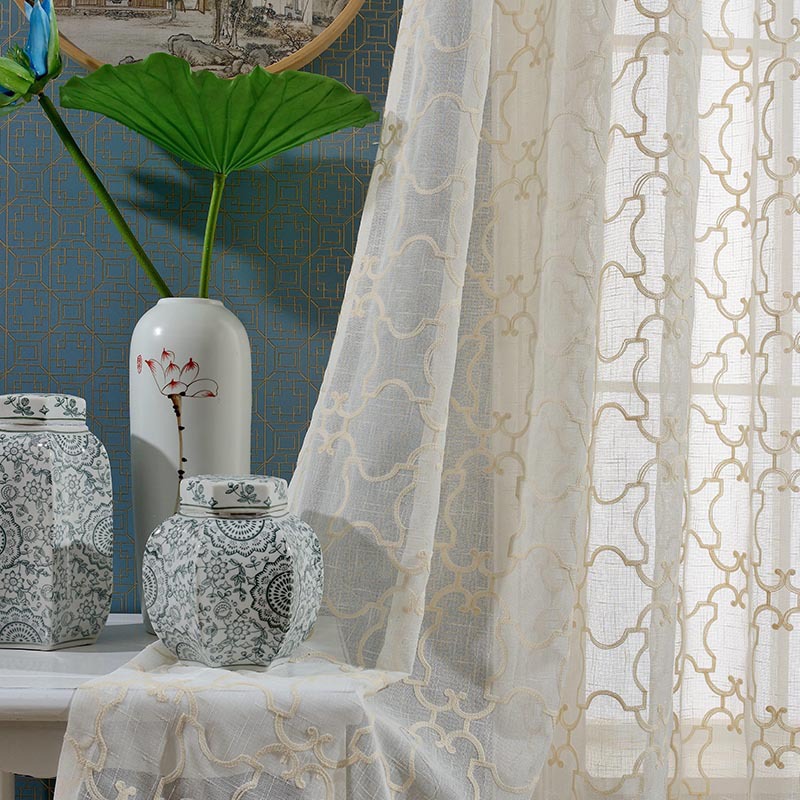 Cotton and Linen Environmental Protection Embroidery Mesh Curtains Embroidered Window Screen