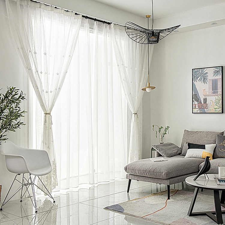 Wholesale Nordic Embroidery White Window Screen Living Room Bedroom Finished Product Customization Mesh Curtains Bay Window Elegant All-Matching Embroidery Yarn