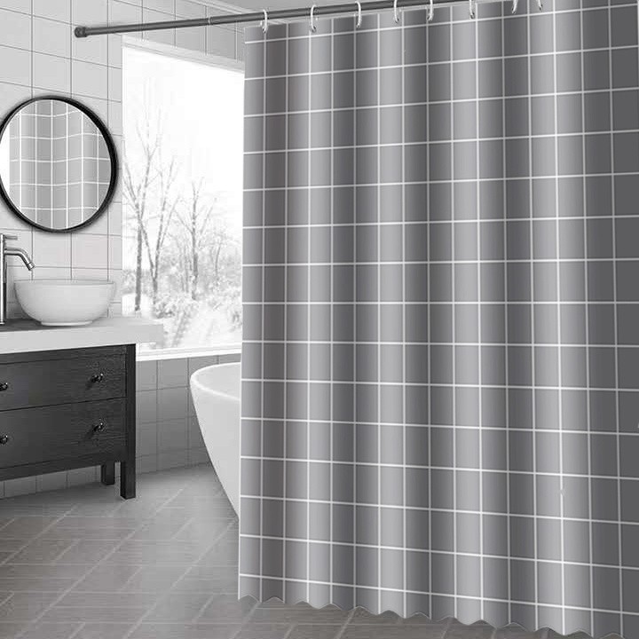 Bathroom Window Shower Curtain Waterproof Polyester Free Punch Set Curtains Curtains Nordic Plaid Thickened Mildew-Proof Partition Curtain