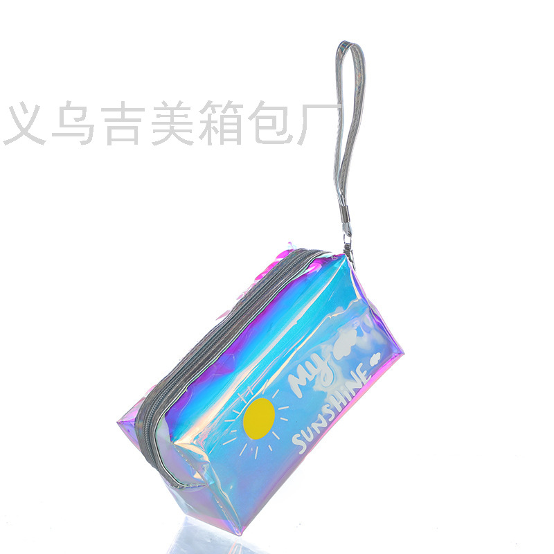 PVC Color Cosmetic Bag Cool Laser Transparent Wash Bag Travel Portable Portable Storage Bag Plastic Packaging Bag