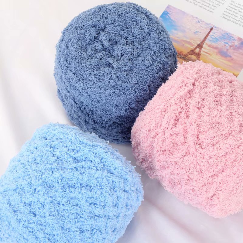 3-Strand Coral Fleece Wool Towel Yarn Half Velvet Hand Knitting Yarn Baby Thread Scarf Hat Sub-Thread Poke Embroidery Material Package