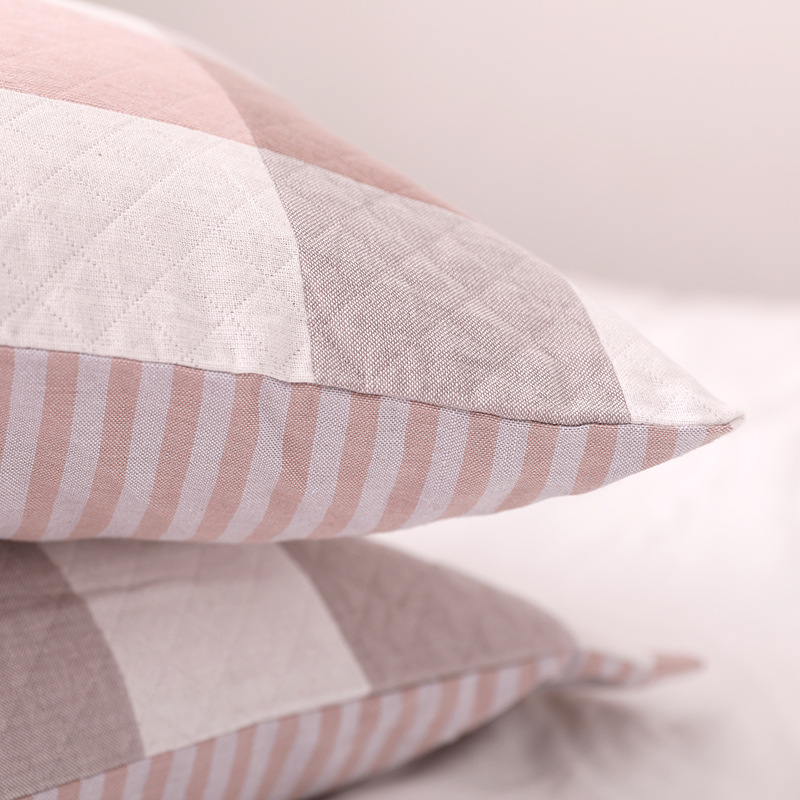 Two Gauze Pillowcase One-Pair Package Cotton Yarn Student Large Plaid Pillowcase Washed Cotton Pillowcase Spring and Summer