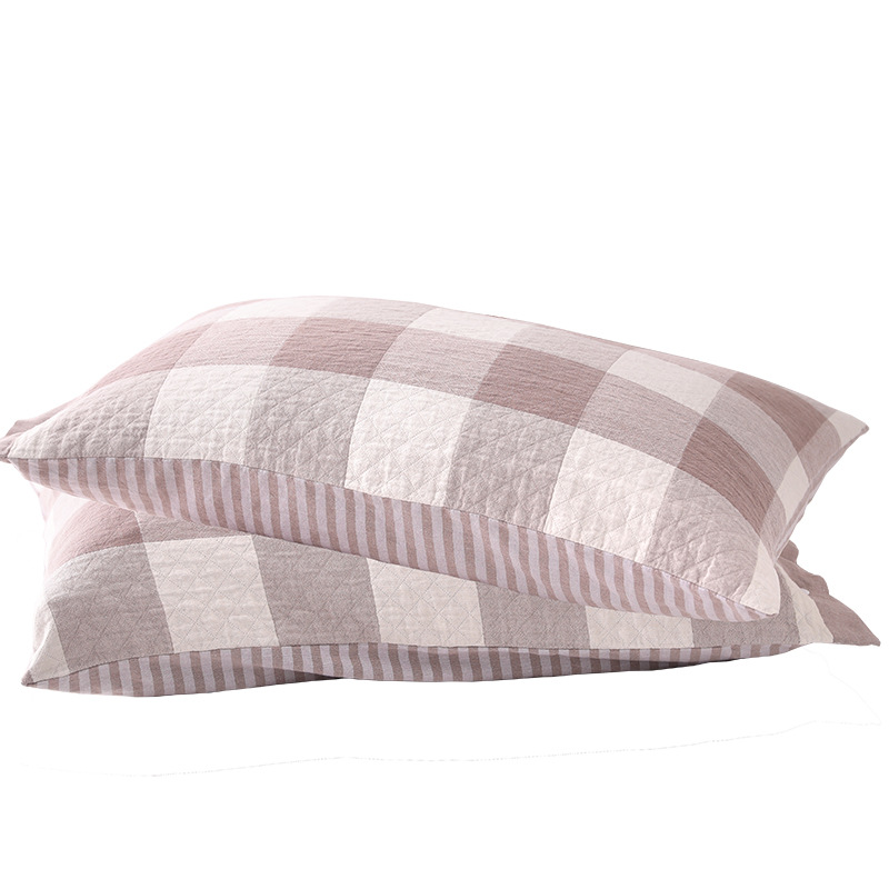 Two Gauze Pillowcase One-Pair Package Cotton Yarn Student Large Plaid Pillowcase Washed Cotton Pillowcase Spring and Summer