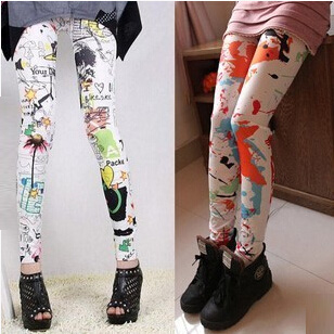 Fashion trousers with flower spring and summer styles retro seamless package yarn graffiti ink printed leggings pants