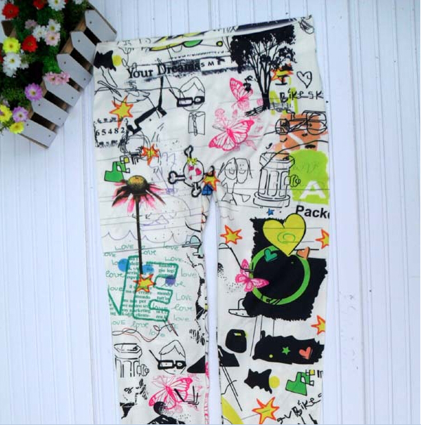 Fashion trousers with flower spring and summer styles retro seamless package yarn graffiti ink printed leggings pants Fashion trousers with flower spring and summer styles retro seamless package yarn graffiti ink printed leggings pants