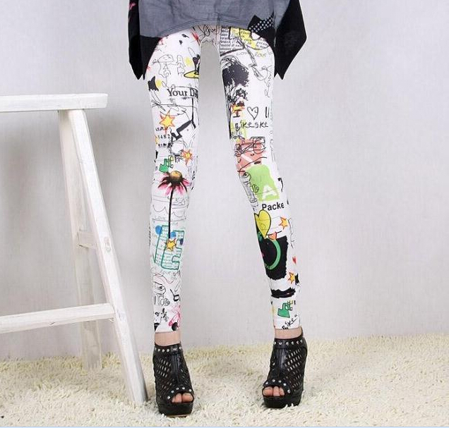 Fashion trousers with flower spring and summer styles retro seamless package yarn graffiti ink printed leggings pants Fashion trousers with flower spring and summer styles retro seamless package yarn graffiti ink printed leggings pants