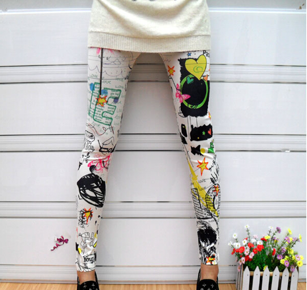Fashion trousers with flower spring and summer styles retro seamless package yarn graffiti ink printed leggings pants Fashion trousers with flower spring and summer styles retro seamless package yarn graffiti ink printed leggings pants
