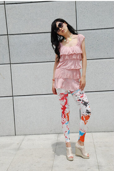 Fashion trousers with flower spring and summer styles retro seamless package yarn graffiti ink printed leggings pants Fashion trousers with flower spring and summer styles retro seamless package yarn graffiti ink printed leggings pants