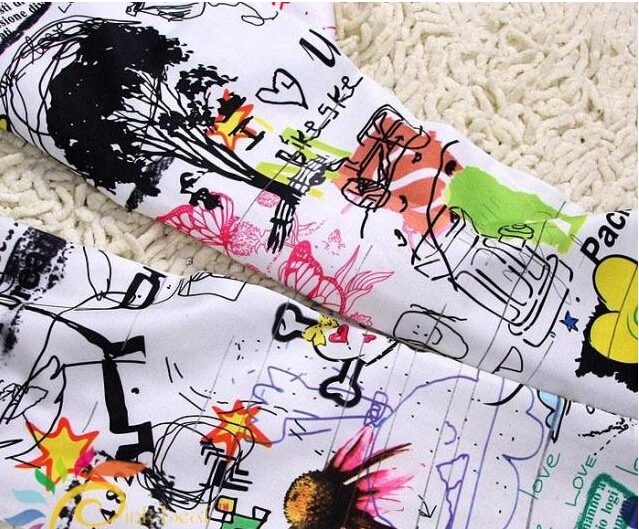 Fashion trousers with flower spring and summer styles retro seamless package yarn graffiti ink printed leggings pants Fashion trousers with flower spring and summer styles retro seamless package yarn graffiti ink printed leggings pants