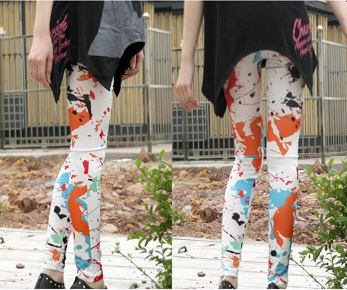 Fashion trousers with flower spring and summer styles retro seamless package yarn graffiti ink printed leggings pants Fashion trousers with flower spring and summer styles retro seamless package yarn graffiti ink printed leggings pants