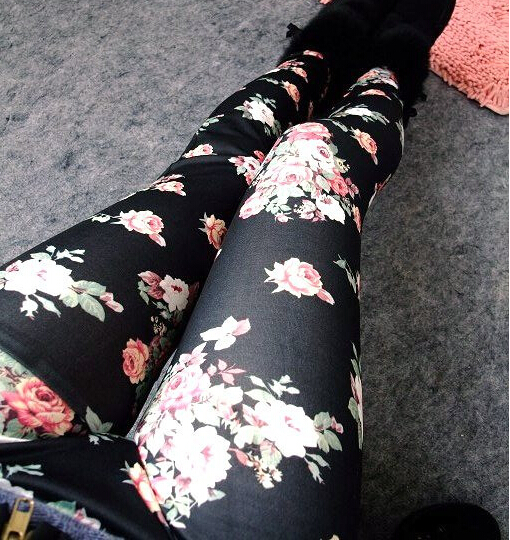 Fashion trousers with flower spring and summer styles retro seamless package yarn graffiti ink printed leggings pants Fashion trousers with flower spring and summer styles retro seamless package yarn graffiti ink printed leggings pants