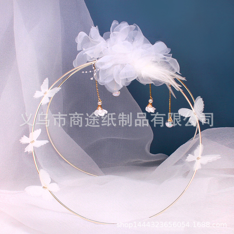 Internet Celebrity Same Style White Butterfly Feather Yarn Flower Hoop Set Cake Decoration Birthday Party DIY Material Package Internet Celebrity Same Style White Butterfly Feather Yarn Flower Hoop Set Cake Decoration Birthday Party DIY Material Package