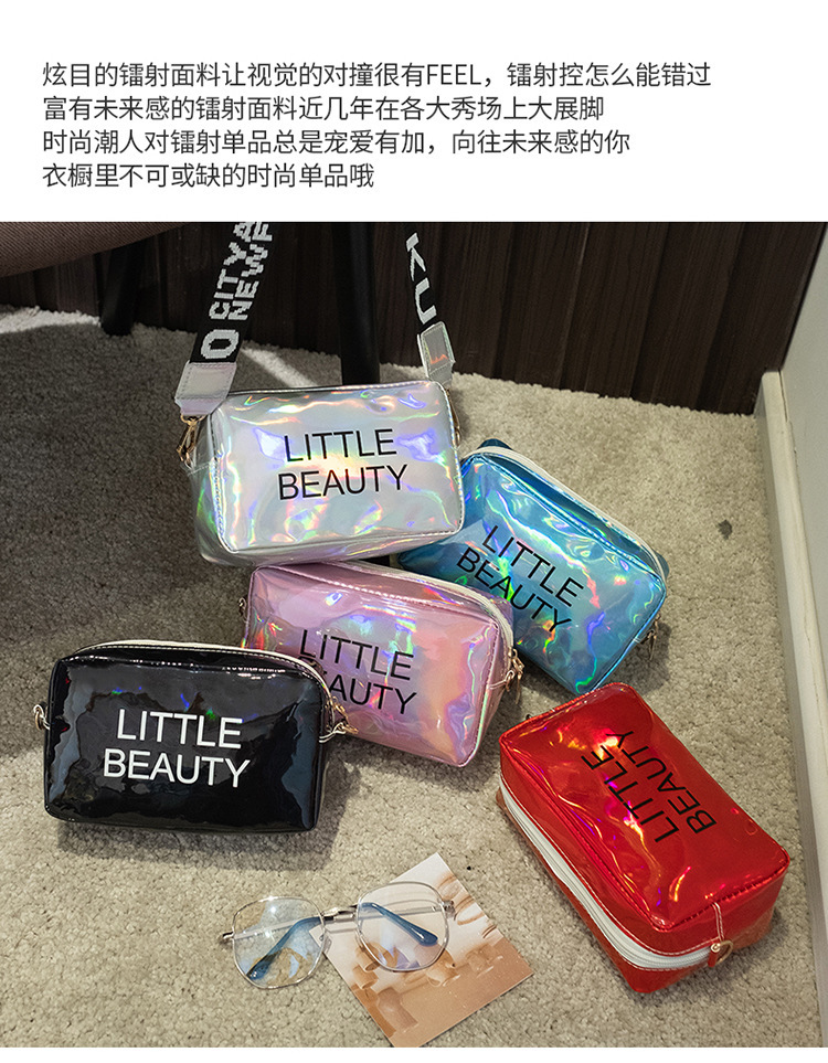 Women's Bag 2021 New Dazzling Color Letters Crossbody Small Square Bag Fashion Trendy Thick Shoulder Strap Mobile Phone Bag Gift Bag