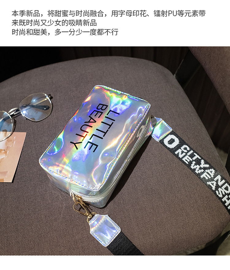 Women's Bag 2021 New Dazzling Color Letters Crossbody Small Square Bag Fashion Trendy Thick Shoulder Strap Mobile Phone Bag Gift Bag