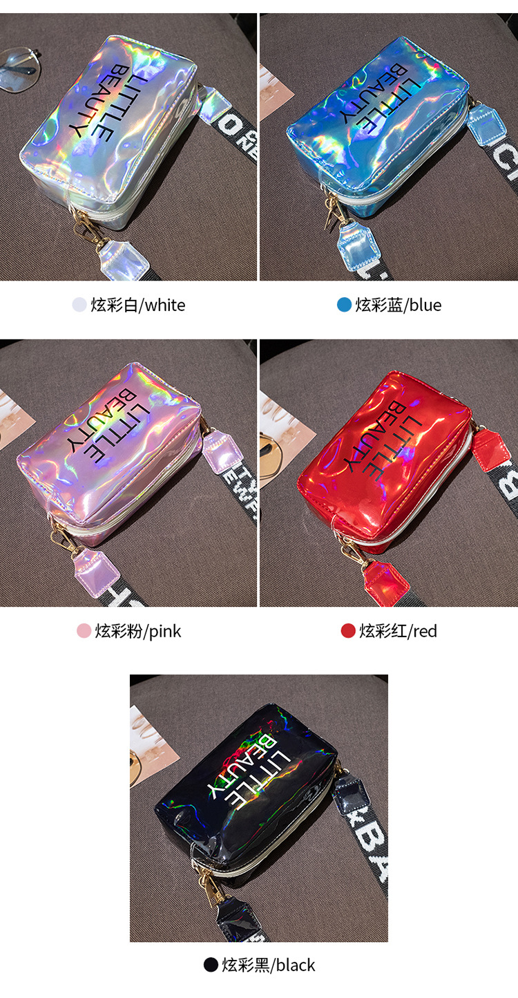 Women's Bag 2021 New Dazzling Color Letters Crossbody Small Square Bag Fashion Trendy Thick Shoulder Strap Mobile Phone Bag Gift Bag