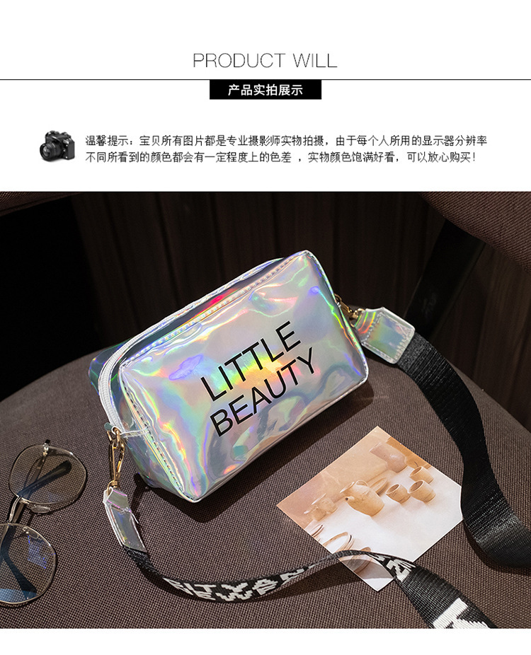 Women's Bag 2021 New Dazzling Color Letters Crossbody Small Square Bag Fashion Trendy Thick Shoulder Strap Mobile Phone Bag Gift Bag