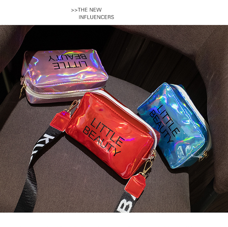 Women's Bag 2021 New Dazzling Color Letters Crossbody Small Square Bag Fashion Trendy Thick Shoulder Strap Mobile Phone Bag Gift Bag