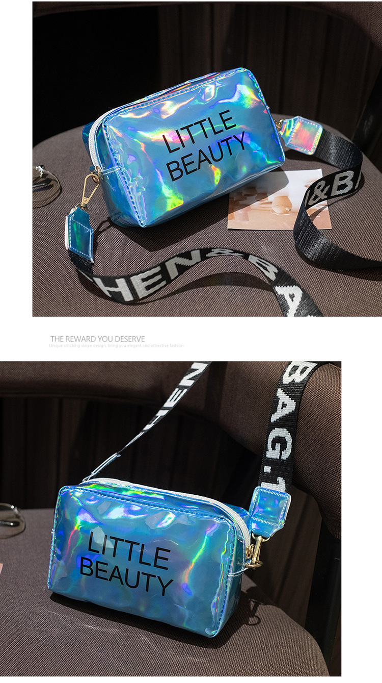 Women's Bag 2021 New Dazzling Color Letters Crossbody Small Square Bag Fashion Trendy Thick Shoulder Strap Mobile Phone Bag Gift Bag