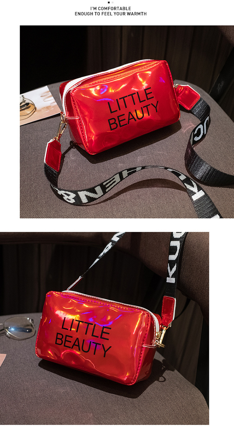 Women's Bag 2021 New Dazzling Color Letters Crossbody Small Square Bag Fashion Trendy Thick Shoulder Strap Mobile Phone Bag Gift Bag