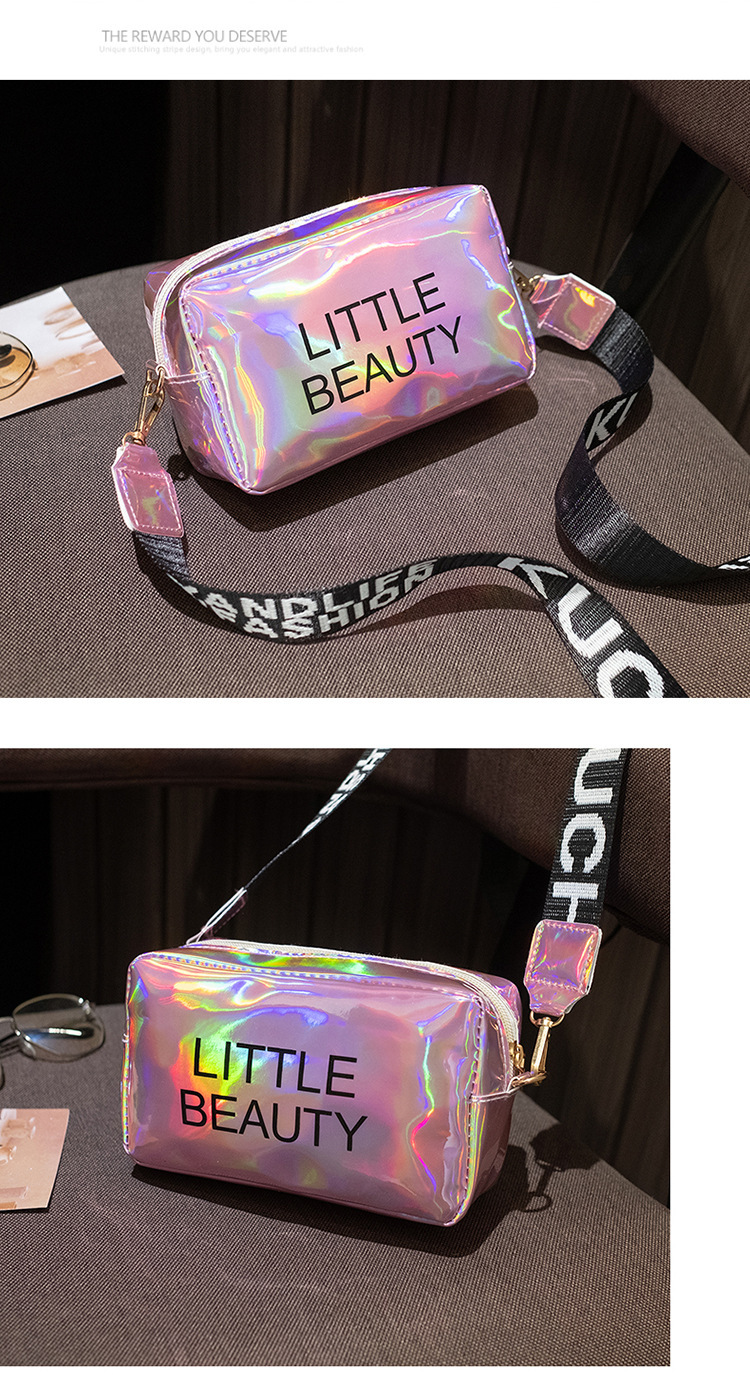 Women's Bag 2021 New Dazzling Color Letters Crossbody Small Square Bag Fashion Trendy Thick Shoulder Strap Mobile Phone Bag Gift Bag