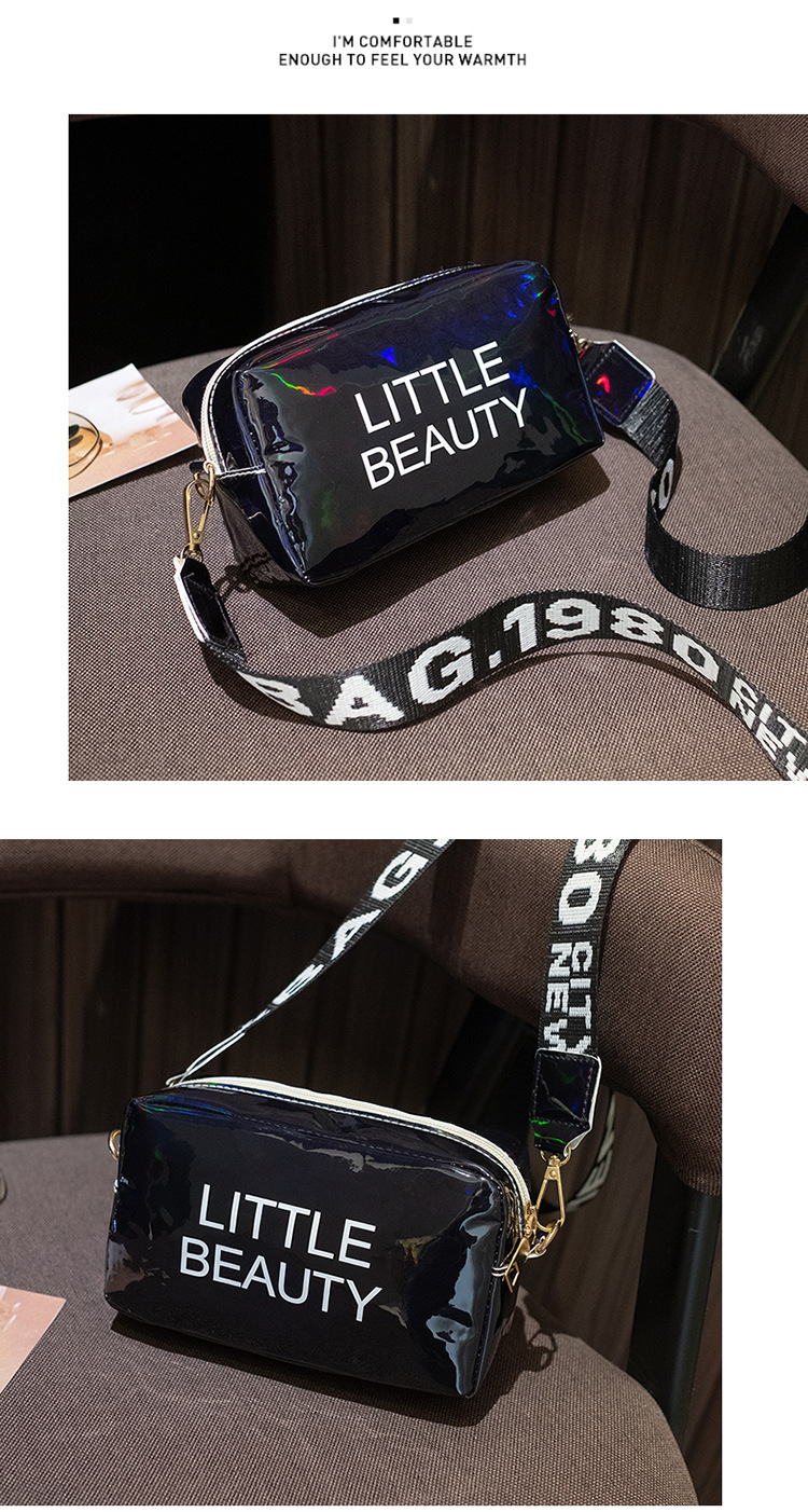 Women's Bag 2021 New Dazzling Color Letters Crossbody Small Square Bag Fashion Trendy Thick Shoulder Strap Mobile Phone Bag Gift Bag