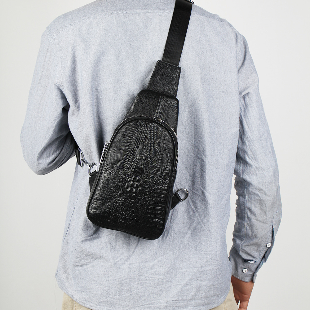 Factory Wholesale Genuine Leather Shoulder Backpack Crocodile Leather Pattern Shoulder Messenger Bag High-End Boutique Chest Bag Gift Bag New