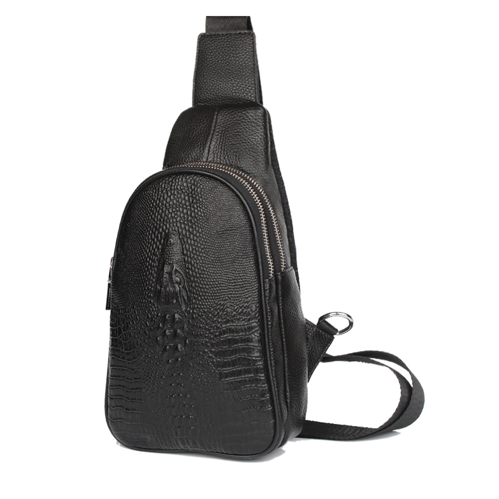 Factory Wholesale Genuine Leather Shoulder Backpack Crocodile Leather Pattern Shoulder Messenger Bag High-End Boutique Chest Bag Gift Bag New