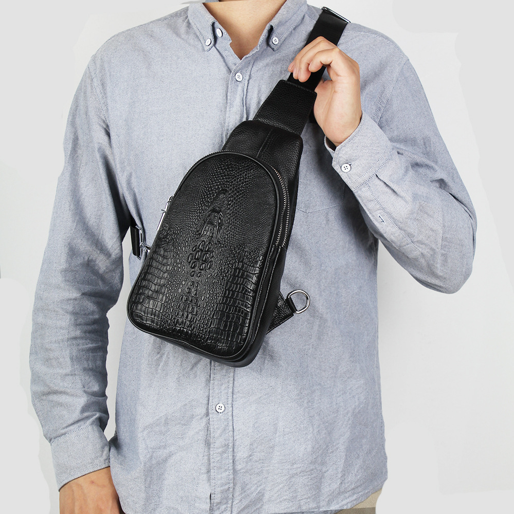 Factory Wholesale Genuine Leather Shoulder Backpack Crocodile Leather Pattern Shoulder Messenger Bag High-End Boutique Chest Bag Gift Bag New