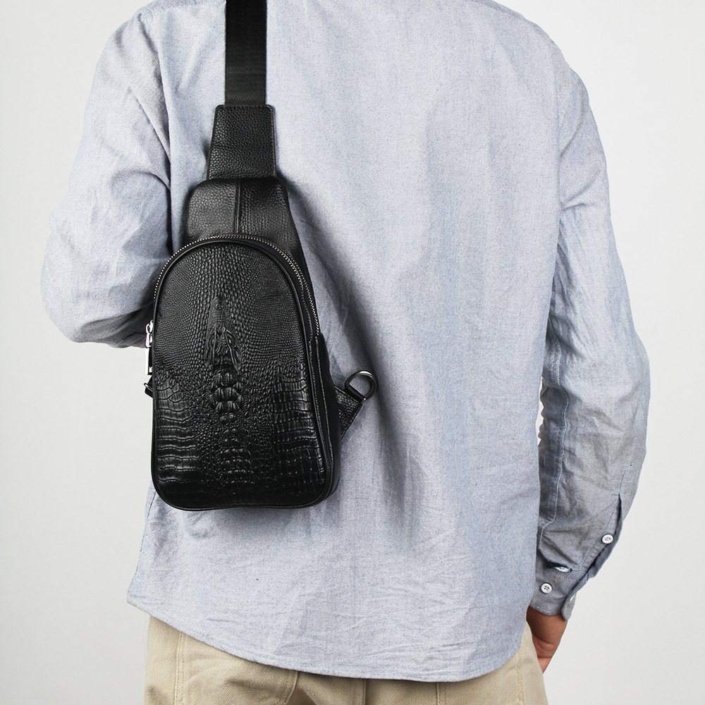 Factory Wholesale Genuine Leather Shoulder Backpack Crocodile Leather Pattern Shoulder Messenger Bag High-End Boutique Chest Bag Gift Bag New