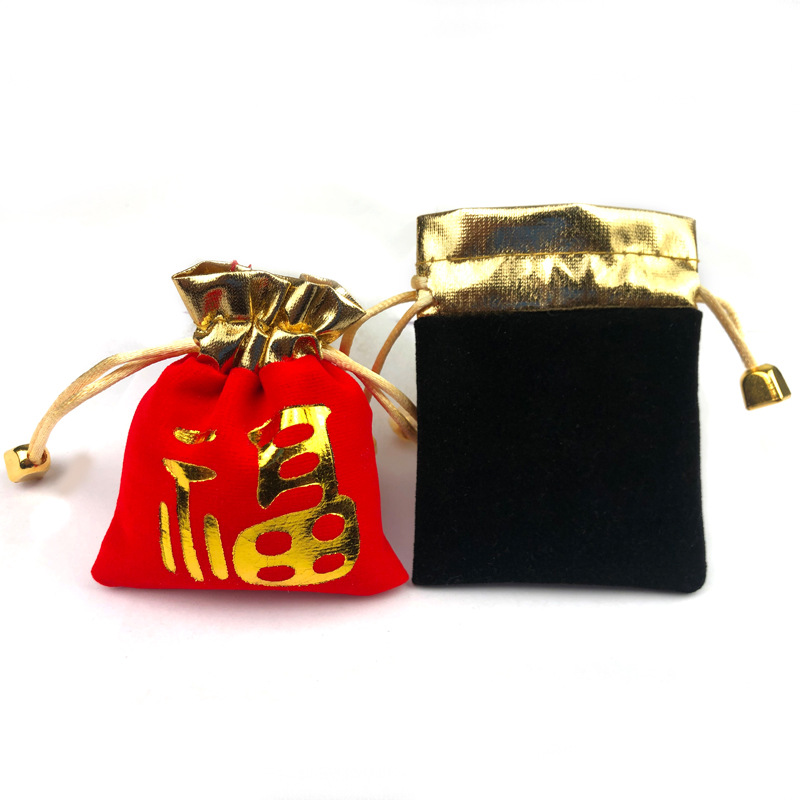 Golden Edge Flannel Bag Gift Bag Jewelry Bag Jewelry Bag Bracelet Silk Pouch Crafts Gold Mouth Flannel Lucky Bag