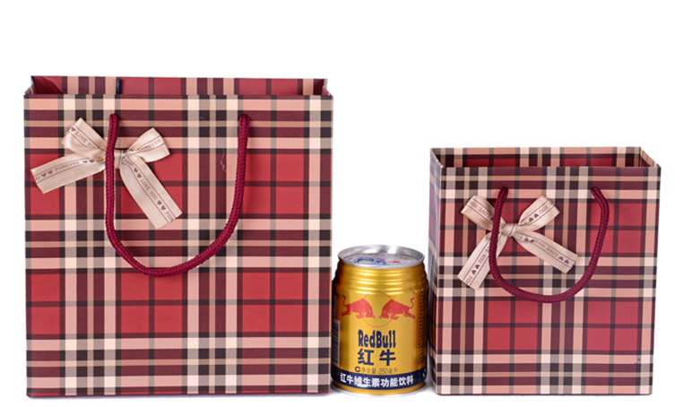 Business classic dark red background coffee checked grain gift bag handbag gift bag paper bag