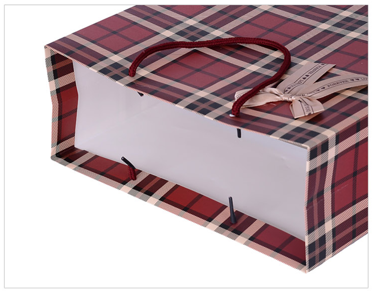 Business classic dark red background coffee checked grain gift bag handbag gift bag paper bag
