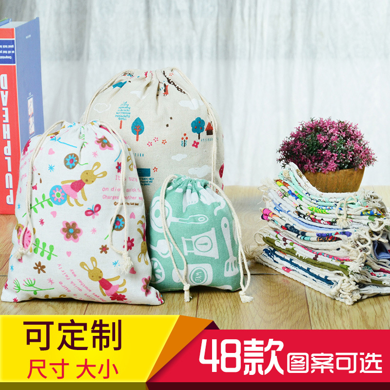 Printed cotton and linen drawString sack sack Sundry underwear storage bag travel storage bag gift bag