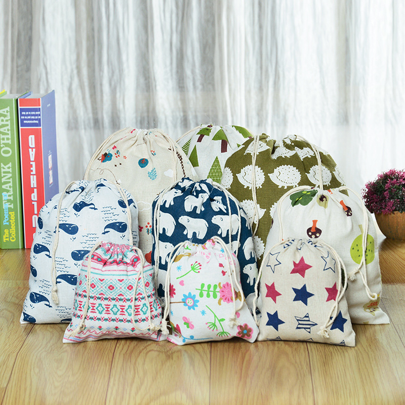 Printed cotton and linen drawString sack sack Sundry underwear storage bag travel storage bag gift bag