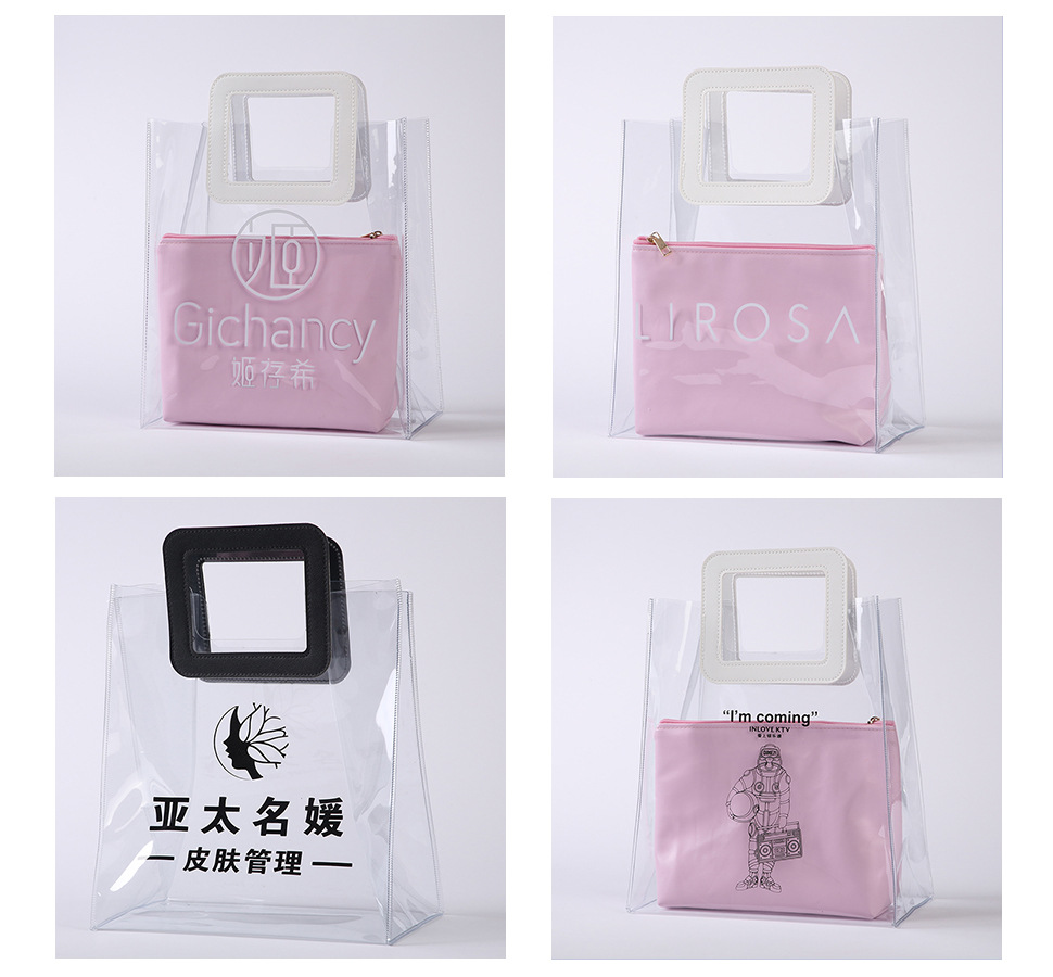 Factory Direct Sales Plastic Shopping Bag Transparent PVC Bag Gift Bag PVC Handbag Cosmetic Bag Customizable